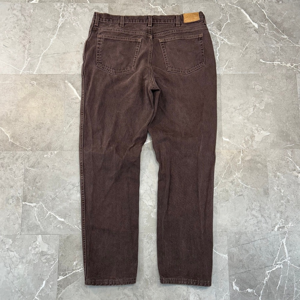 90s Vintage Lands End Square Rigger Jeans Mens 36x30 Chocolate Brown Denim USA